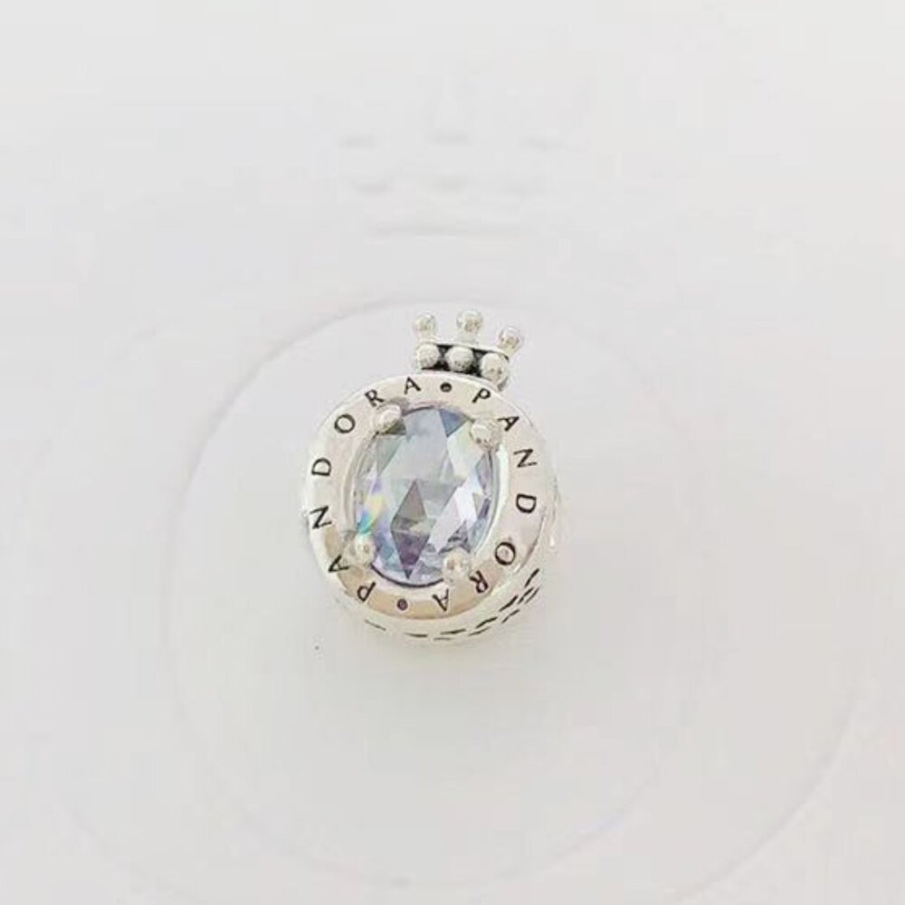 Pandora Sterling Silver Clear Sparkling Crown O Charm With Clear CZ Charm Bead